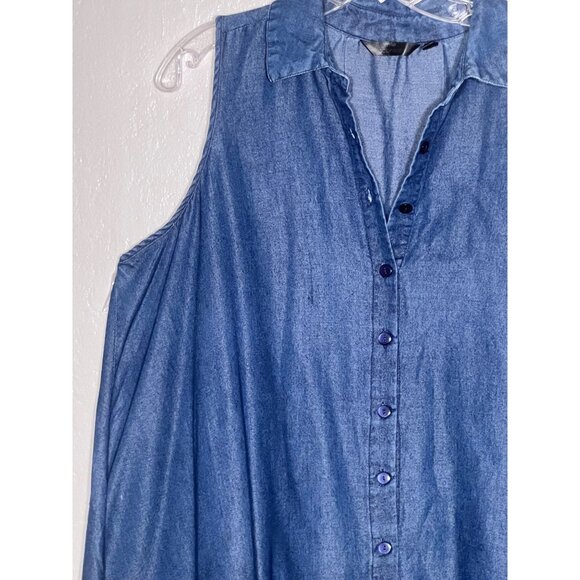 Mie Gabriele 1X Sleeveless Denim Tunic ShirtDress Button Front Closure Y2K - Picture 6 of 16